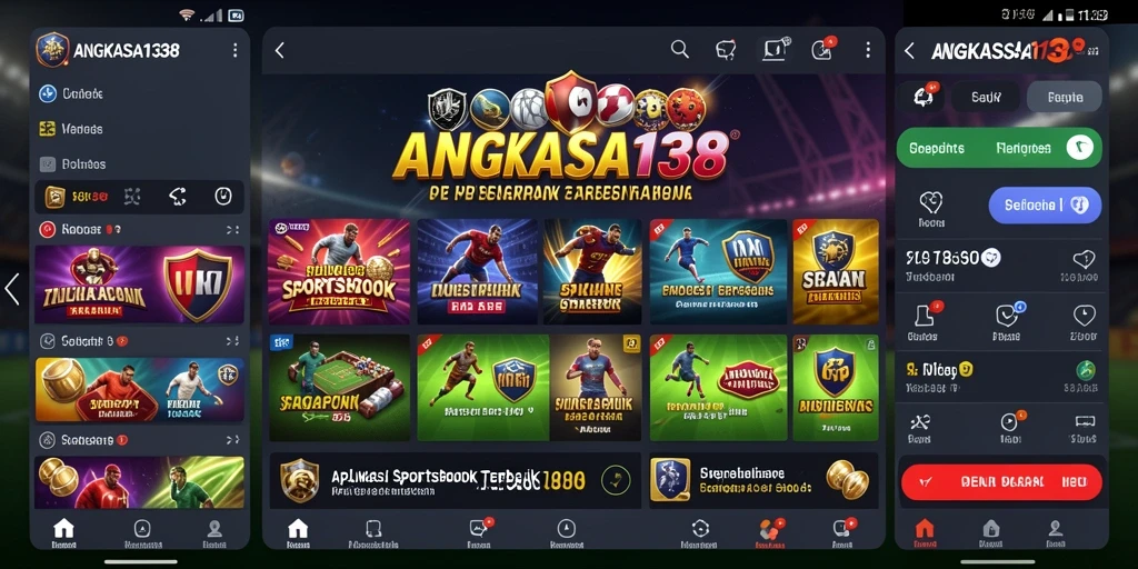 Screenshot utama menunjukkan antarmuka aplikasi Sportsbook ANGKASA138 yang menarik.