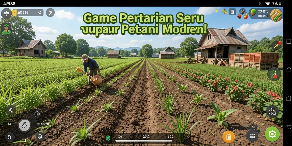 Tampilan gameplay <strong>API88</strong> menunjukkan petani yang sukses dengan ladang subur.