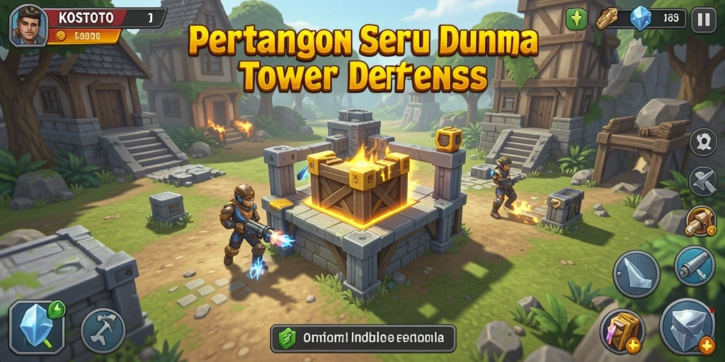 Tampilan gameplay KOSTOTO dalam pertempuran Tower Defense yang seru.