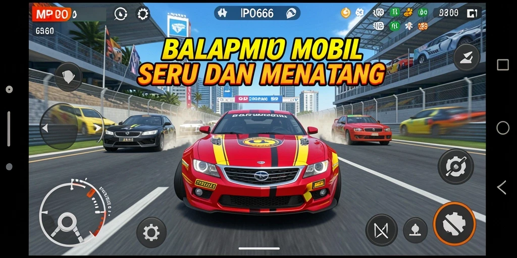 Tangkapan layar dari gameplay MPO666 menampilkan balapan mobil yang mendebarkan.
