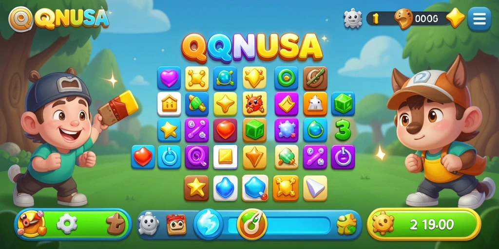 Screenshot menampilkan gameplay Match-3 yang penuh warna dan menantang.